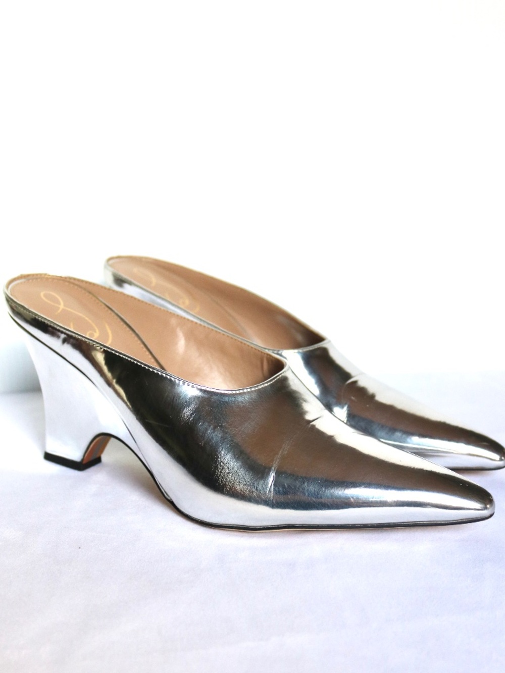 SAM EDELMAN Vonn Heeled Silver Metallic Mule Pointed Toe Slip On Women's Size 10